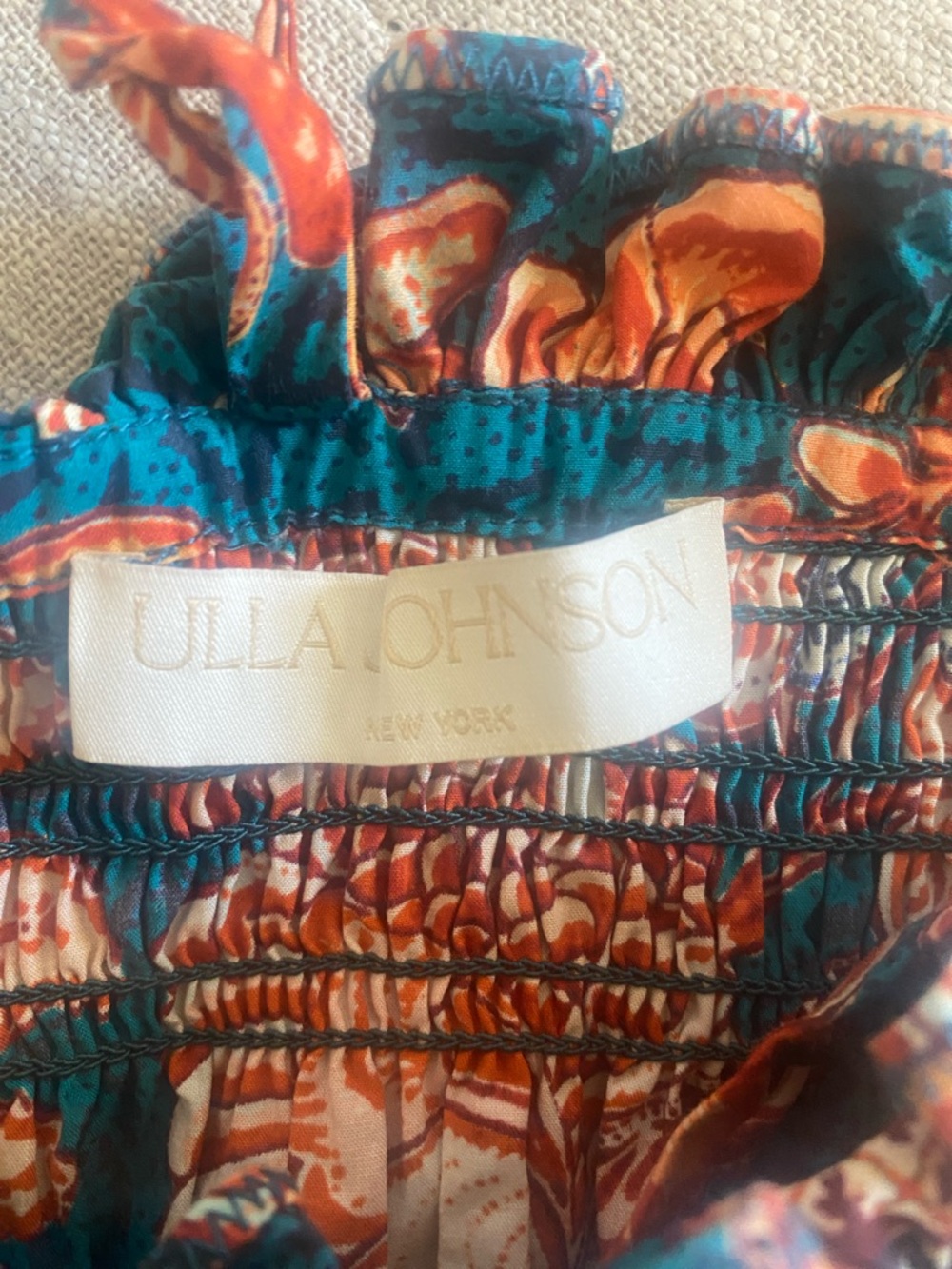 Ulla Johnson Teal Midi Dress with Orange Floral Print - Picture 3 of 6